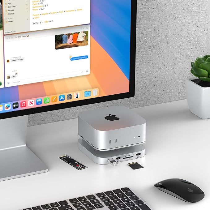 Mac mini M4 Dock Aluminum Mac mini Stand and Hub for Mac mini M4 and M4 Pro 2024 with M.2 NVMe SSD Enclosure 2X USB-A 10Gbps SD/TF Card Readers USB 2.0 Data (Silver)│Accessories