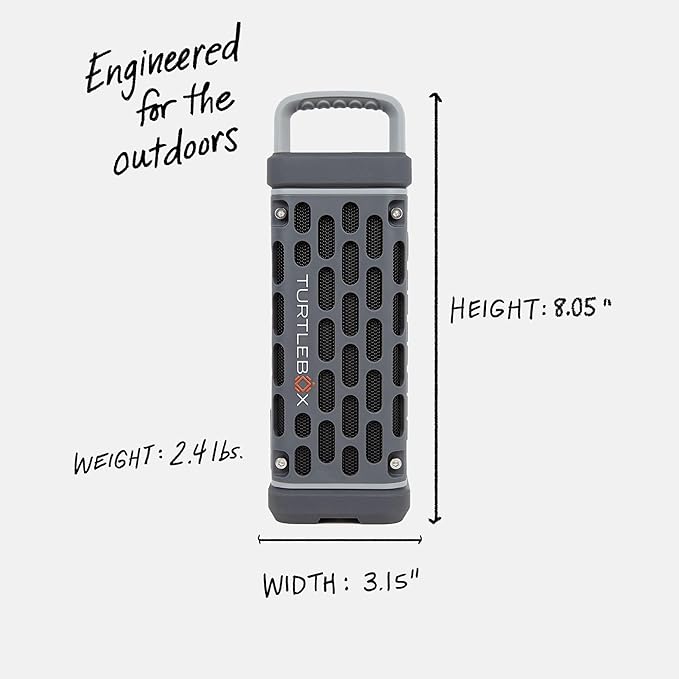 Turtlebox Ranger: Loud! Outdoor Portable Bluetooth 5.4 Speaker | Rugged Waterproof Ultra-Portable | Plays to 105 db Deep Bass Shockproof Unlimited Pairing for Full Stereo Experience Gray