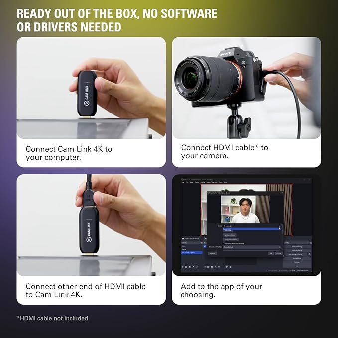 Elgato Cam Link 4K – External Capture Card for DSLR &amp Camcorder ActionCam as Webcam Meet/Stream/Record in 1080p60 or 4K30/4K60 Easy Connect for OBS/Zoom/Discord – HDMI to USB 3.0 PC/Mac/iPad