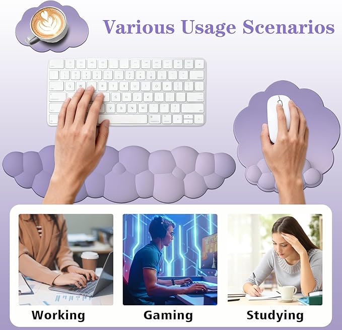 Ergonomic Mouse Pad with Wrist Rest Set Soft Purple Ombre Keyboard Mouse Wrist Support Memory Foam Mousepad for Home Office Work Computer Laptop Non-Slip Base