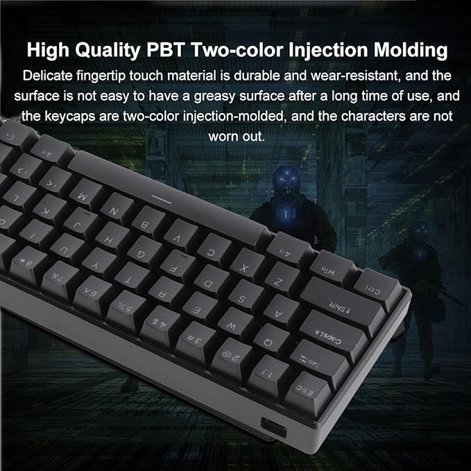 Brrnoo Compact 61 Key RGB Wired Mechanical Keyboard Professional Blue Switches Double Color Injection Portable Gaming Keyboard with Anti Ghosting Design