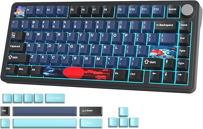 Fogruaden M75 Wireless Creamy 75% Mechanical Gaming Keyboard Hot Swappable Custom RGB Backlit Gasket Pre-lubed Linear White Switches Bluetooth/2.4GHz/USB-C Five-Layer Pad &amp Knob