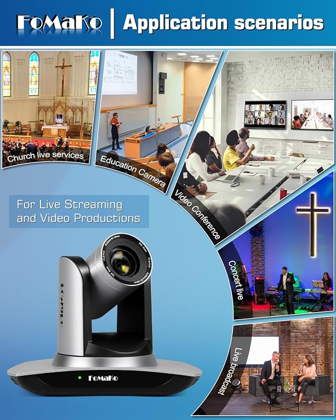 FoMaKo HDMI PTZ Camera AI Auto-Tracking Gen 3 20x Optical Zoom IP USB3.0 HDMI Camera for Church Services Worship EducationNDI UpgradeableFMK12UH Pro(20x) Silvery