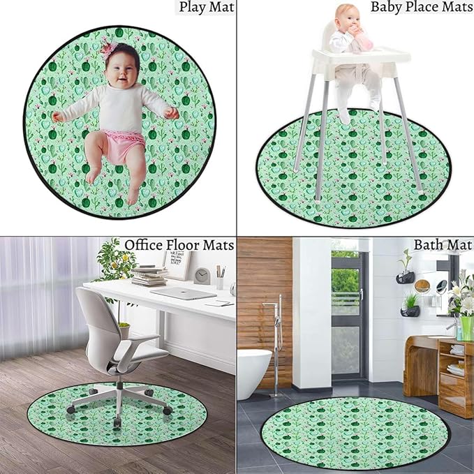 Multicolor Rug Non-Slip Round Area Rug for Bedroom Living Room Study PlayingCarpet Floor Mat Watercolors Display Spring Field Foliage Diameter 51 in