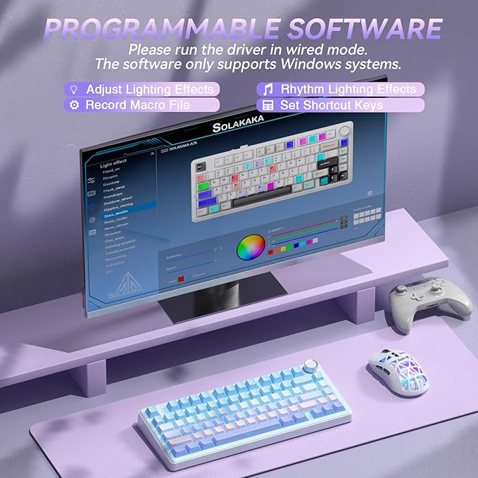 SOLAKAKA A75 Wireless Mechanical Keyboard Hot Swappable Gaming Keyboard with RGB Backlit Multifunction Knob Gasket Mounted Creamy Keyboard BT5.0/2.4GHz/USB-C 75% Compact Layout for Win/Mac/PC