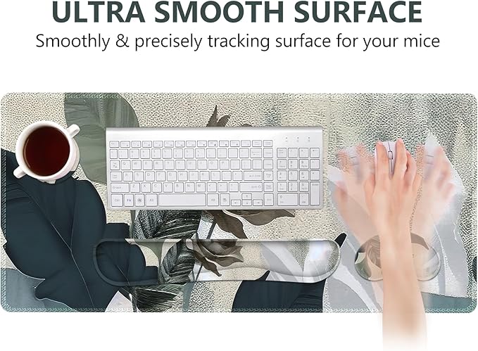 DINKY Keyboard Mouse Pad Set Large Gaming Mousepad + Memory Foam Ergonomic Keyboard Wrist Rest Support Easy Typing Pain Relief 4Pcs (35.4 x 15.7) Extended Desk Mat-Tropical Rose