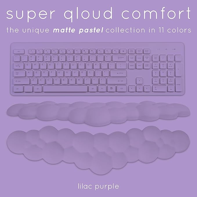 Qloud Cloud Wrist Rest Keyboard Wrist Rest for Computer Keyboard Pad Cloud Keyboard Wrist Rest Wrist Pad for Keyboard Memory Foam Non Slip Base Comes with Mouse Pad - Lilac Purple