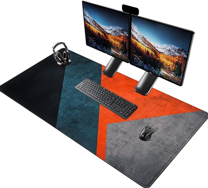 Modern Art Extended Mouse Pad 48 x 24 Abstract Design Desk Mat Non-Slip Rubber Base Large Surface for Gaming and Office Durable Waterproof Vibrant Geometric Colors