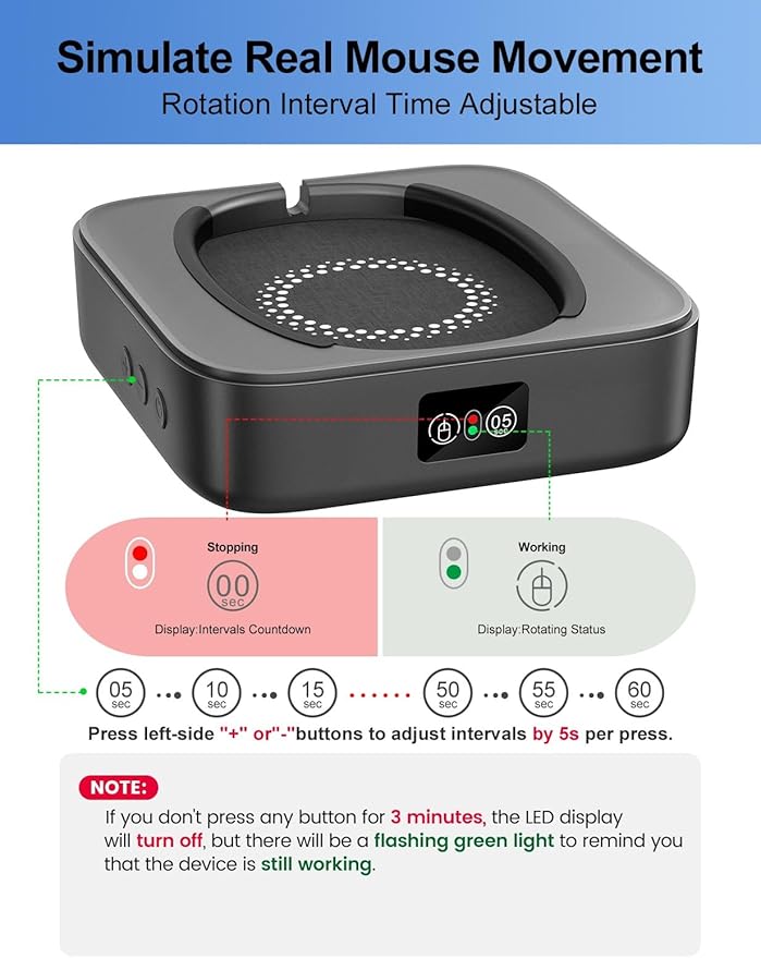 meatanty Mouse Jiggler with Adapter Silent Undetectable Mouse Mover Device Automatic Mechanical Wiggler Shaker Giggler Adjustable Interval Timer Keep Computer Laptop Active Office Work from Home