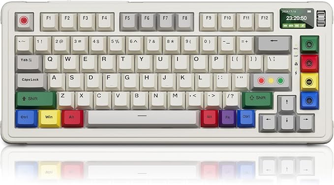 X BOYI C75Pro Retro Gaming Keyboard75&amp Hot Swap Gasket-Mounted Wireless Bluetooth 5.0/2.4G Type-C Wired Custom RGB TKL Mechanical Keyboard with Screen&ampKnob for PC/Mac Gamer