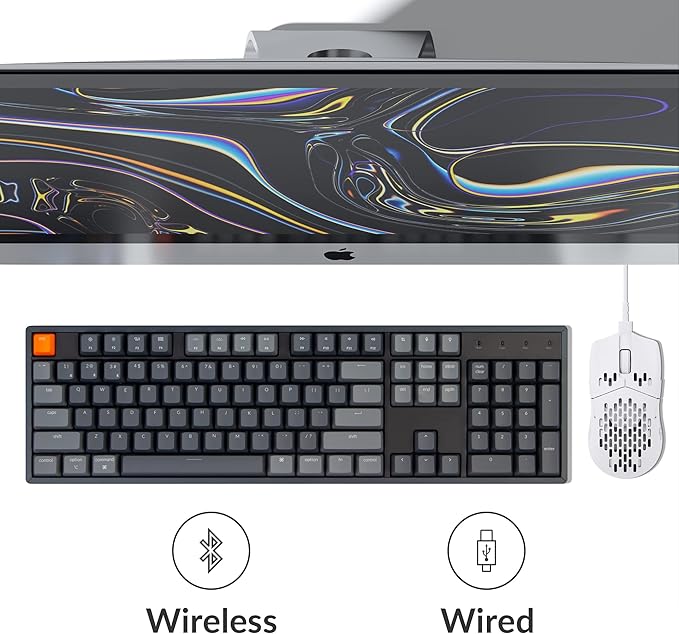 Keychron K10 Full Size 104 Keys Bluetooth Wireless/USB Wired Mechanical Gaming Keyboard for Mac with Keychron Super Red Switch/RGB Backlight/Multitasking Computer Keyboard for Windows Aluminum Frame