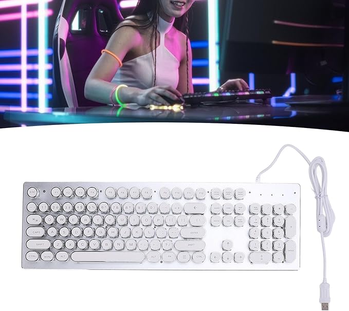 Vikye RGB Backlit Gaming Keyboard 104 Keys Blue Switch Mechanical Keyboard with Multimedia Shortcut Keys Ergonomic Design for 7 8 10 for OS X PC Laptop (White)