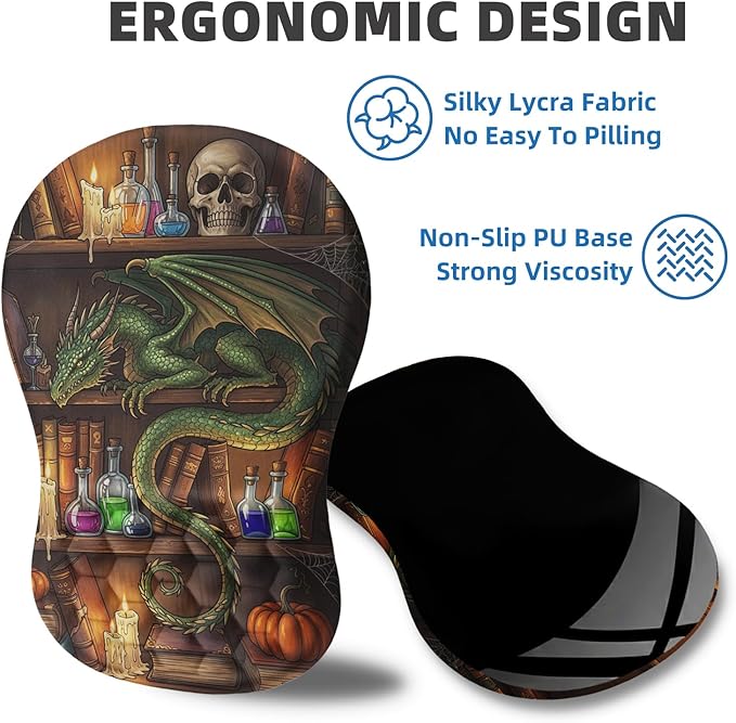 Ergonomic Mouse Pad Wrist Rest Carpal Tunnel Pain Relief Wrist Support Mousepad with Massage Bulge Memory Foam (Dragon 11.8x7.9 in)