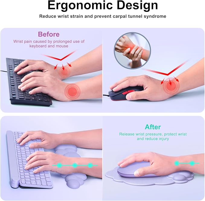 Cloud Mouse Pad with Wrist Rest Cloud Keyboard Wrist Rest Mouse Pad Wrist Support Ergonomic Keyboard Mouse Wrist Support (Purple)