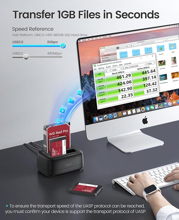 ORICO Hard Drive Docking Station Dual Bay USB 3.0 to SATA with Duplicator/Offline Clone Function External Hard Drive Dock for 2.5''/3.5'' HDD SSD Max Up to 44TB Support UASP Plug&ampPlay-DD-C