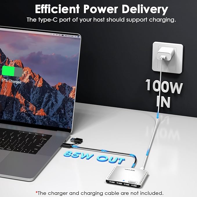 WAVLINK USB 3.0 or USB C to Quad Displayport Splitter Extended Display for Four Monitor with 85W PD Displaylink Adapter 4 DP 4K@120Hz for Apple Mac M1/M2/M3/M4 or Windows 10/11 USB A/C to DP 4K