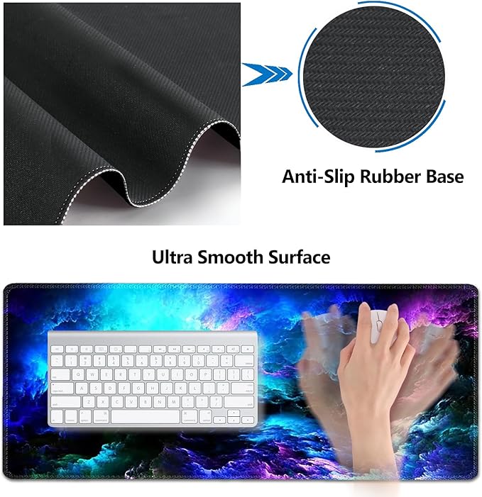 AIMSA Keyboard Mouse Pad Wrist Rest Set Extended Desk Mat+ Ergonomic Mouse Pad with Wrist Rest+ Keyboard Wrist Support+ Coaster 35x15.7in Large Mousepad for Home Office Nebula Galaxy