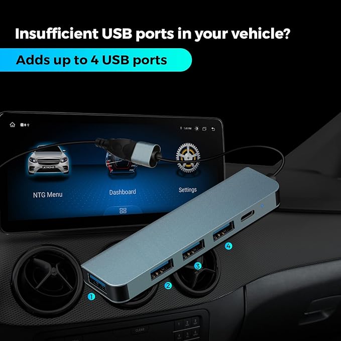 XTRONS 4 Ports USB 3.0 Hub Splitter 5 Gbps High Speed Data Ports Adapter for Laptop/Desktop PC/Car Use