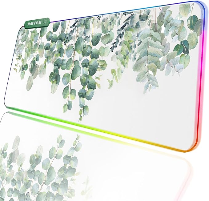 JMIYAV Green RGB Gaming Mouse Pad 31.5x12 Inch PC XL Large Glowing Led Light Up Desk Pad Non-Slip Rubber Base Computer Cute Mousepad Mat Desk Accessories Gaming Setup Spring Willow