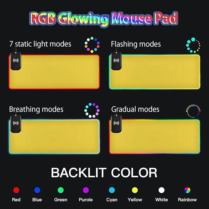 Gold Mouse Pad Gaming Mousepad Non Slip Desk Mat Wireless Charging RGB Computer Mouse Pads Keyboard Mats Pad for Home Office Desktop 35.4 x 15.7 in