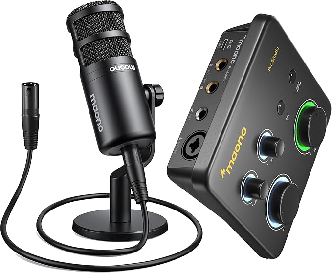 MAONO USB Audio Interface for PC &amp XLR Dynamic Microphone: Interface with XLR Input 24-bit/192kHz Routing Software Loopback for Recording Music Guitar Podcast Streaming