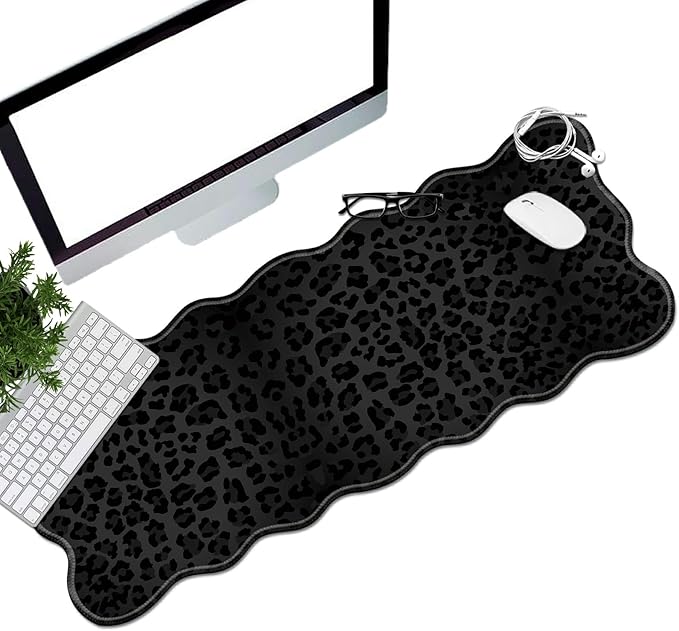 Black Leopard Print Desk Mat Mouse Pad 31.5 x11.8 XL Extended Mousepad Huge Mouse Pads with Stitched Edges Desk Pad for Work Game Office Home