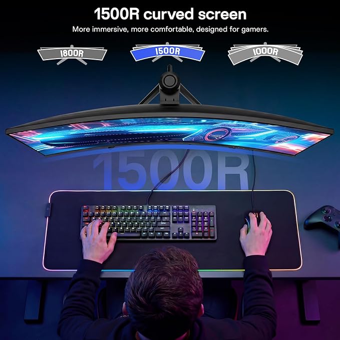 KOORUI 34 inch 240Hz Ultrawide Curved Gaming Monitor 3440x1440P 21:9 Display 1500R Curvature. 1MS PIP/PBP Support Adaptive Sync DP HDMI PS5Vesa