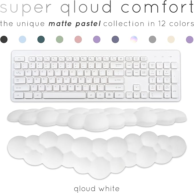 Qloud Cloud Wrist Rest Keyboard Wrist Rest for Computer Keyboard Pad Cloud Keyboard Wrist Rest Wrist Pad for Keyboard Memory Foam Non Slip Base Comes with Mouse Pad - White