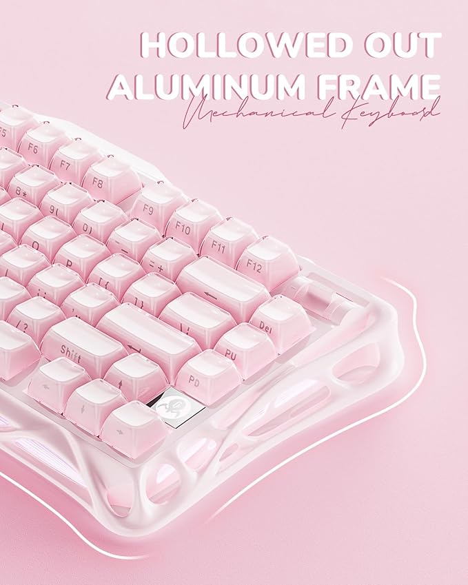 GravaStar Mercury K1 75% Pink Wireless Keyboard Aluminum Alloy Exoskeleton Design Mechanical Gaming Keyboard Gasket Hot-Swap Socket Linear Switches RGB Backlit