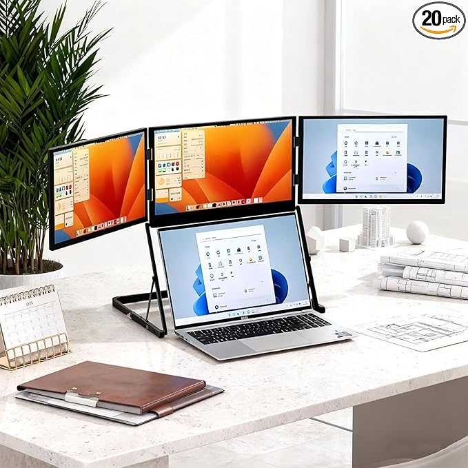 15.6 Laptop Tri-Fold Monitor Triple Screen Laptop Extender 15.6 1080P IPSPro Max MonitorPortable Monitor with USB-C &amp HDMIwith 360° Rotation Adjustable Viewing AnglesCompatible with Mac/Win
