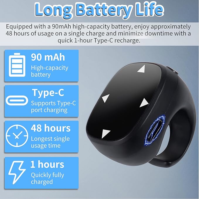 Mini Bluetooth Touch Screen Mouse Finger Ring - Multi-Functional Remote Control for Video Streaming Photography and E-Book Navigation with Enhanced Compatibility for Android &amp iOS (Black)