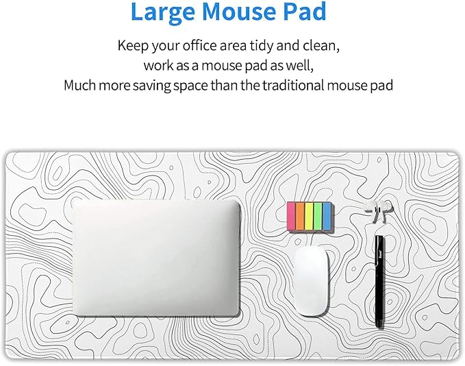 aportt Topographic Map Large Mouse Pad XXL White Lines Contour Geographic Extended Desk Mat Big 90X40 CM Non-Slip Rubber Base Stitched Edge Long Mousepad35.4 x 15.7 Inch