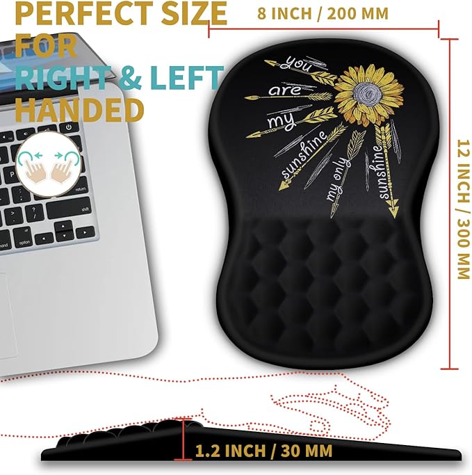 Hokafenle Ergonomic Mouse Pad Wrist Support with Massage Design Wrist Rest Pain Relief Mousepad with Memory Foam&ampNon-Slip PU Base Mouse Pads for Wireless Mouse &amp Desk (12x8 inchInspirationa