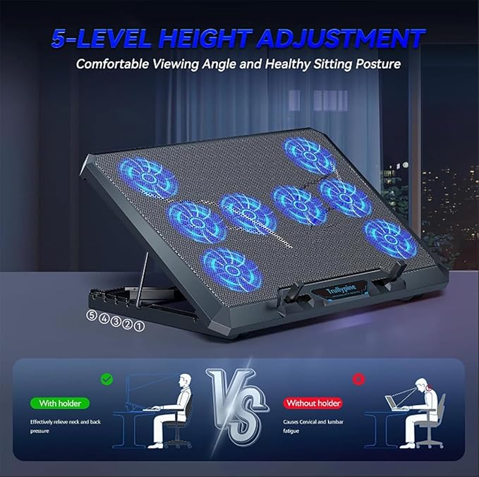 Laptop Cooling pad for Razer Blade Stealth 14 Full HD Matte Gaming laptops Laptop Cooler with 8 Fans Adjustable Speed 5-Level Height Adjustment Mute SilentBuilt-in Phone Stand