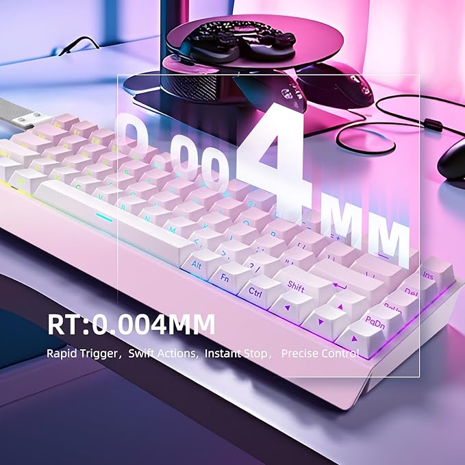 Mer68 Wired 68 Keys Magnetic Switch Mechanical Keyboard 8KHZ Polling Rate/Latency As 0.125MS/256KHZ Single Key Scan Rate/ARGB/ Hot Swappable Gaming Keyboard(Pink)