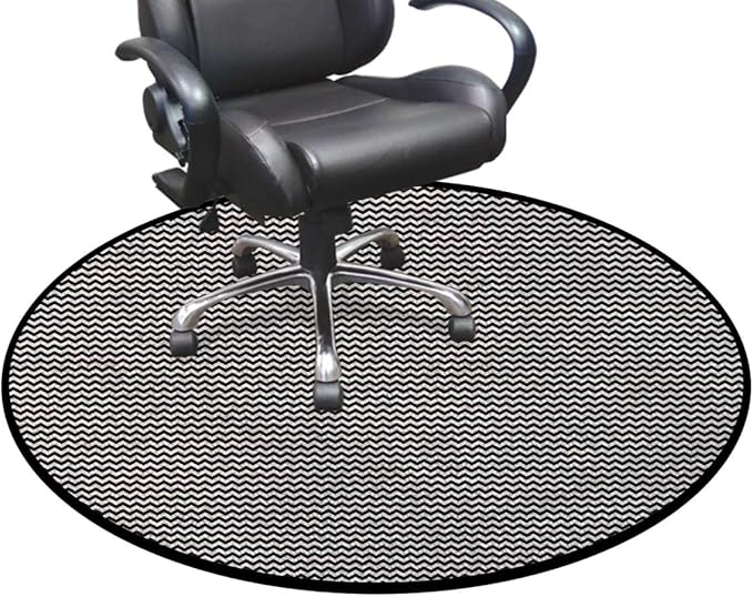 Black White Floor Protector Office Chair Mat Gaming Chair Mat Protects Hardwood Floors Chairs Move Smoothly Classic Retro Tile Monochrome Diameter 39.4 in Grid Mesh Pattern_01237
