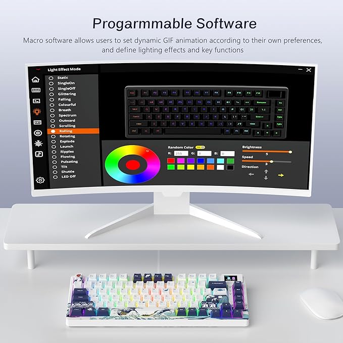 Womier SK80 75% Keyboard with Color Multimedia Display Mechanical Gaming Keyboard Wired Hot Swappable Gasket Mount RGB Custom Key Board Pre-lubed Stabilizer for Mac/Win White Kanagawa