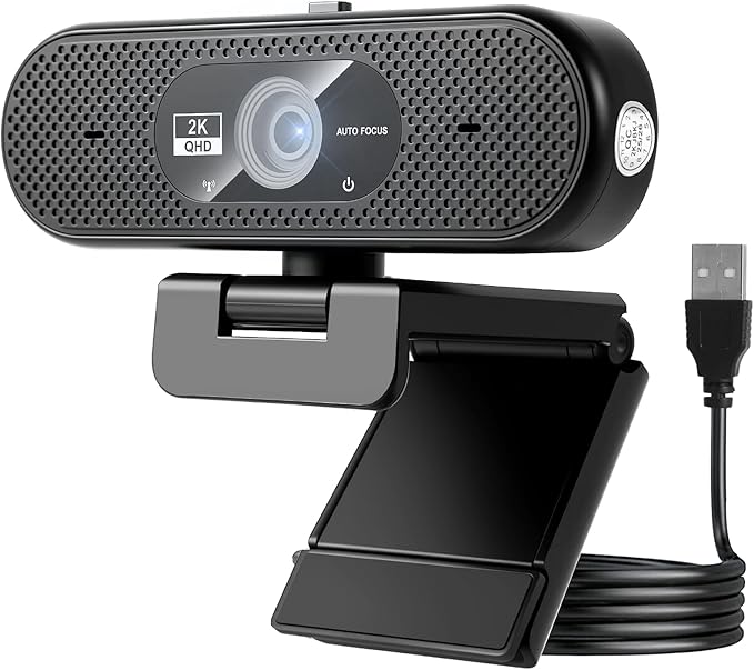 Hprosper 2K Webcam with Microphone Automatic Light Correction &amp Privacy Cover Wide Angle USB Camera for PC Laptop Mac Zoom Gaming Streaming Conference Room Video Conferencing
