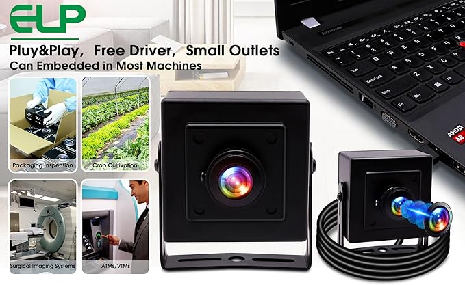 ELP Mini Aluminum Black Case USB Security Camera with 170degree Wide Angle Fisheye Lens USB2.0 Lightburn Camera for Home Security and Machine Vision System9.9ft/3m Cable for PC Laptop Jetson Nano
