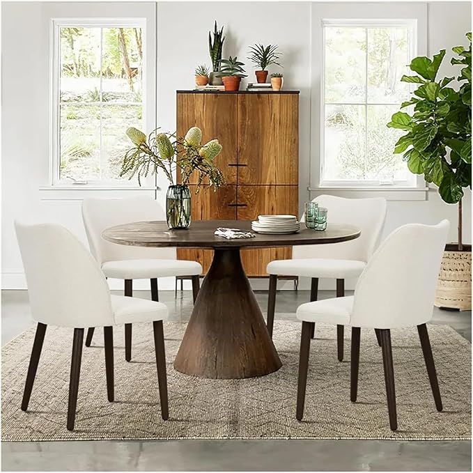 Adjustable Office Computer Chair with Armrest 2pcs Beige Fabric Dining Chairs with Padded Seat and Wood Legs for Restaurant Cafe