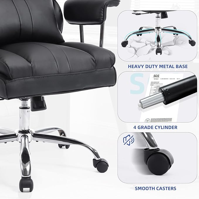 Big and Tall Office Chair 400lbs Wide Seat Executive Office Desk Chair High Back Computer Gaming ChairLumbar Support Computer Chair for Heavy PeopleBlack