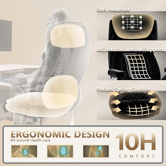 650LBS Fabric Heavy Duty Office Chair with 5D Flip ArmsComfy Big and Tall Executive Office Desk Chair with Pocket Spring CushionHigh Back Computer Chair with Lumbar SupportDual Rubber Wheel