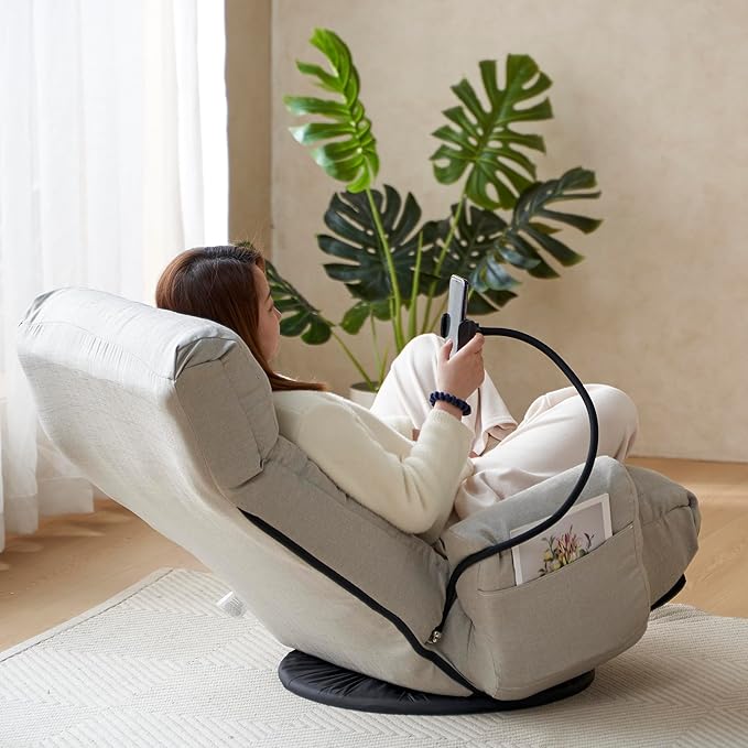 360 Degree Swivel Floor Gaming Chair Rotatable Game Chair with Adjustabale Head and Waist Lazy Lounger Couch for Playing Games TV Reading (Grey)