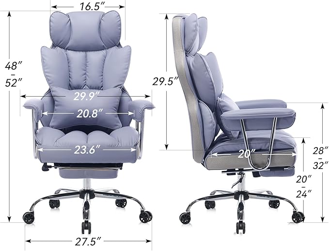 Big and Tall Office Chair 400lbs - Heavy Duty Executive Desk Chair with Footrest High Back PU Leather Ergonomic Computer Chair with Extra Wide Seat &amp Thick Cushion for Home Office (Purple)
