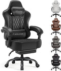 GTPLAYER Big and Tall Gaming Chair with Footrest Ergonomic Office Desk Chair with 4.4in Thick Cushion and Wide Wingless Seat Comfortable Leather Computer Chair Predator Series Black