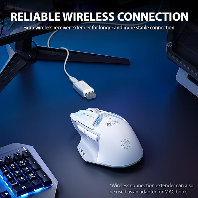 INPHIC IN9 Wireless Gaming Mouse True Tri-Mode Bluetooth/Type-C Wired/2.4G Wireless Connection 10000 DPl Fully Programmable RGB Backlit for Laptop PC Mac