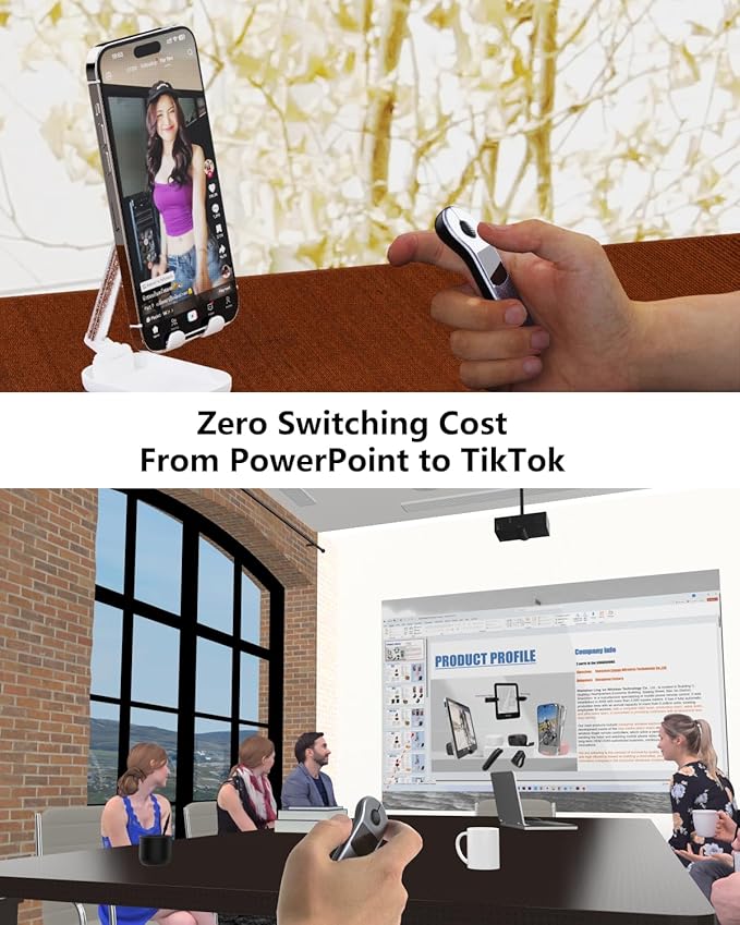 Rechargeable Air Mouse for PC/iOS/Android with Touchpad Wireless PPT Presenter with Bluetooth 2.4G Works with PowerPoint/Keynote/TikTok/Camera/Kindle App (Silver)