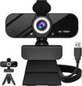 1080P HD Webcam with Built-in Microphone Rotatable Tripod Wide-Angle LensPrivacy Cover Auto Light Correction Plug &amp Play USB-A Webcam for Laptop Desktop PC Streaming-Black-1