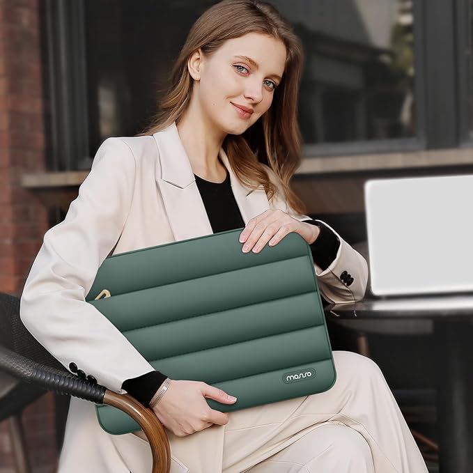 MOSISO Laptop Case 13-13.3 inch Puffy Laptop Sleeve Polyester Horizontal Bag with Small Case Wrist Rest Support for Mouse Pad&ampKeyboard Set Circle Curved Ergonomic Mousepad&ampCoaster Midnight
