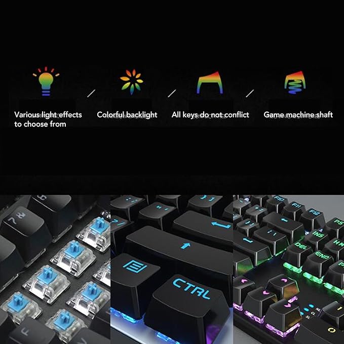 Wired Mechanical Keyboard: 104 Keys Blue Switch Backlit Keyboard with 8 Types of Backlit Illumination for Gaming and Office